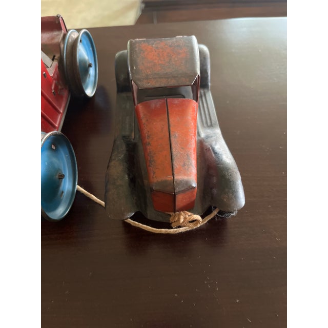 Early 20th Century Early 1900s Collectable Pressed Steel Child’s Model Tractor and Car- Set of 2 For Sale - Image 5 of 9