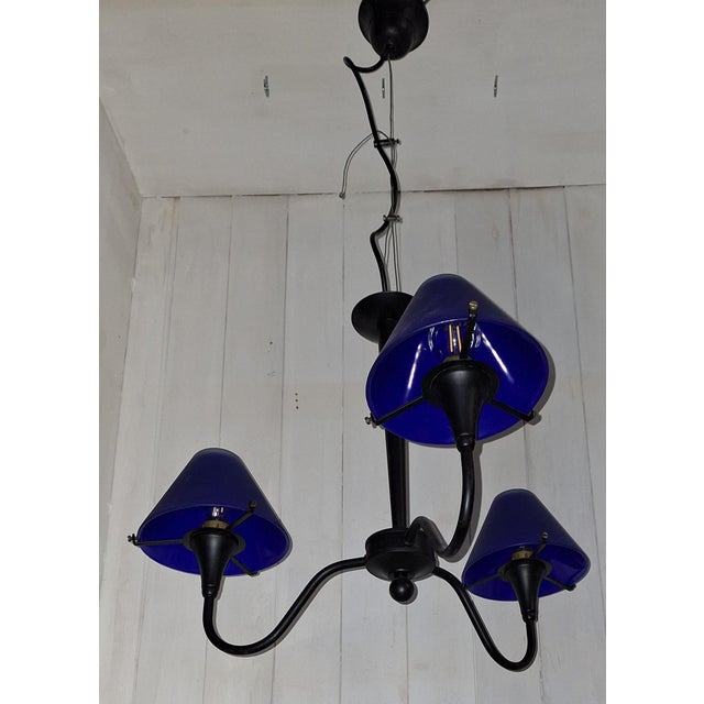 Vintage Ceiling Lamp with Black Metal Frame and Blue Glass Shades from Kramer-Leuchten, 2000s For Sale - Image 6 of 8
