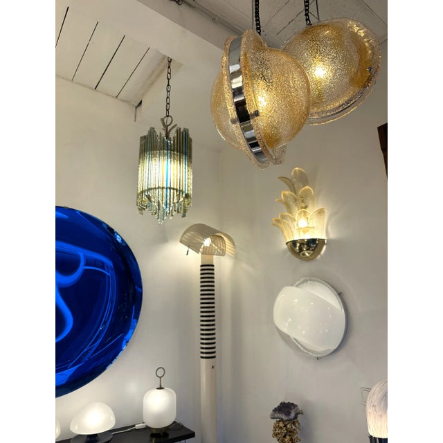 Hammered Glass Wrought Iron Pendant Lighting by Biancardi Jordan, Italy, 1970s For Sale - Image 6 of 12