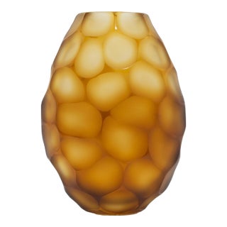 Hand-Blown Murano Battuto Oval Vase in Amber For Sale