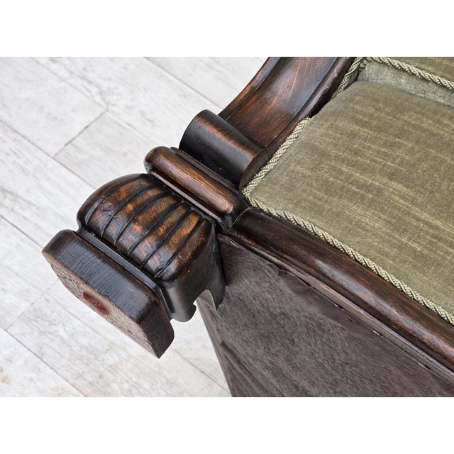 Danish Lounge Chair in Velour and Carved Oak, 1950s For Sale - Image 6 of 18