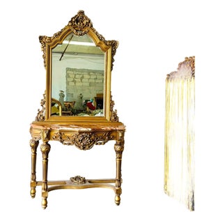 Grand Gold Vanity Set With Mirror & Console Table – French Luxury Statement For Sale