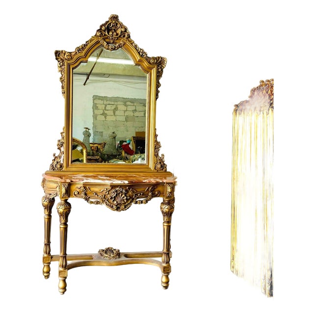 Grand Gold Vanity Set With Mirror & Console Table – French Luxury Statement For Sale