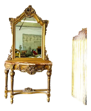 Grand Gold Vanity Set With Mirror & Console Table – French Luxury Statement