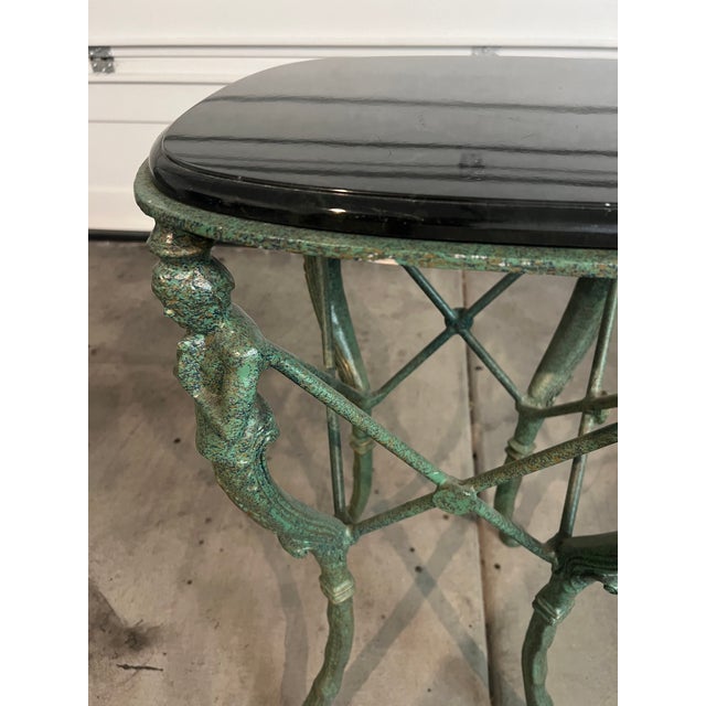 Victorian Vintage Praying Man Ornate Pedastal/Accent Table Metal and Base For Sale - Image 9 of 10