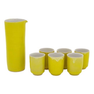 Rupert Spira Yellow Glazed Stoneware Sake Set, 7 For Sale