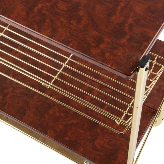 Black Vintage Folding Bar Cart in Brass and Faux Burl Wood, 1970s For Sale - Image 8 of 9