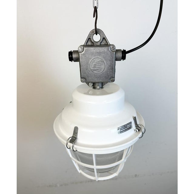 Industrial White Factory Light with Plastic Grid from Elektrosvit, 1990s For Sale - Image 10 of 17