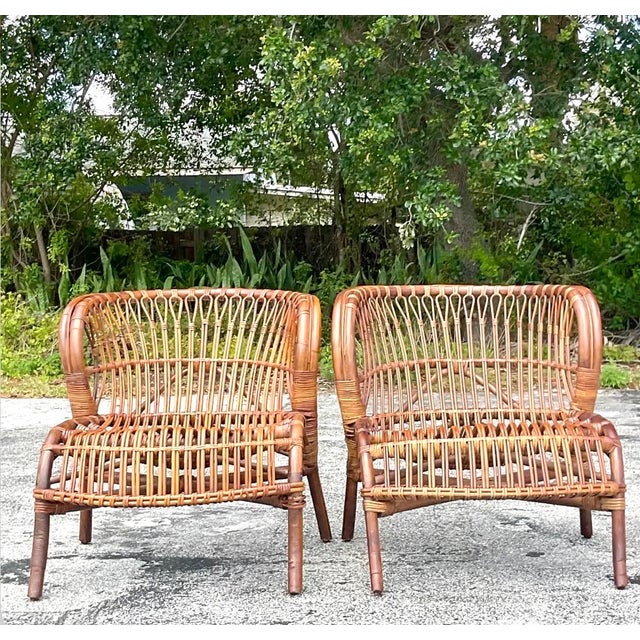 Vintage Bent Rattan Lounge Chairs - A Pair For Sale - Image 4 of 12