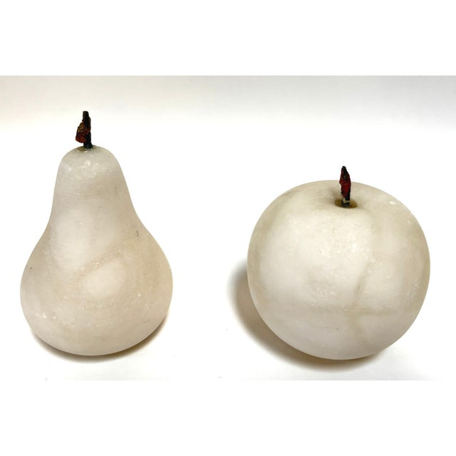 Mid-Century Modern Hand-Carved Alabaster Fruit Sculptures Pear and Apple Collectible 1980s For Sale - Image 3 of 13