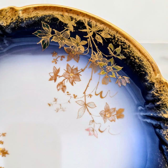 Ceramic M. Redon Limoges France Blue & Gold Floral Catchall Dish, 6 Inch For Sale - Image 7 of 10