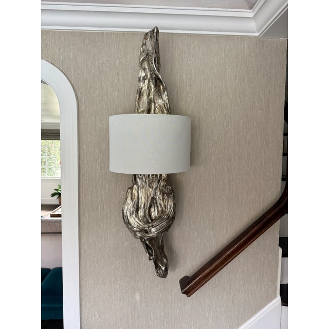 Pair of Regina Andrew Driftwood Wall Sconces in Silver Leaf Finish For Sale In New York - Image 6 of 13