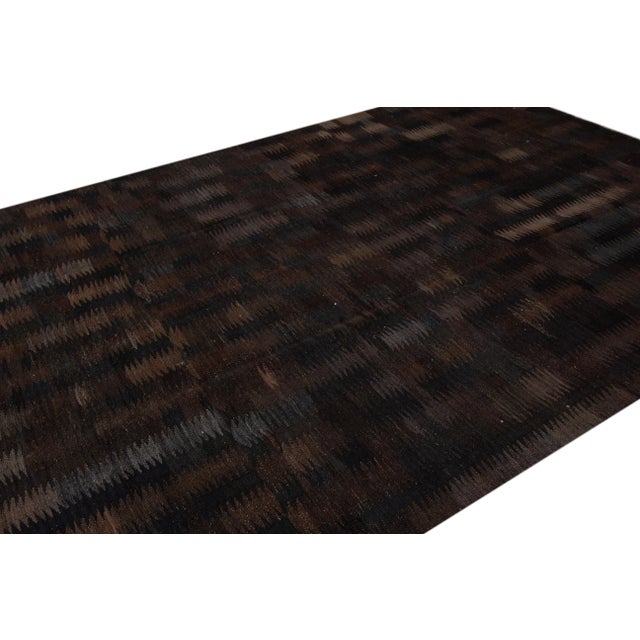 Black Modern Kilim Handmade Black Geometric Wool Rug For Sale - Image 8 of 10