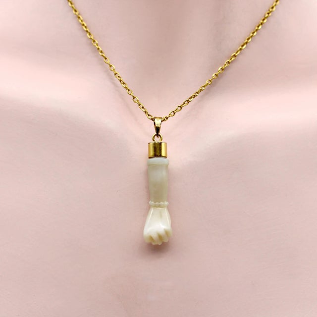 Vintage Carved Opal Figa Pendant with 14K Gold Cap For Sale In Los Angeles - Image 6 of 6