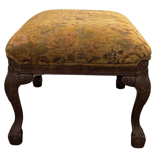 Wood Antique Wood and Tapestry Fabric Footstool For Sale - Image 7 of 10