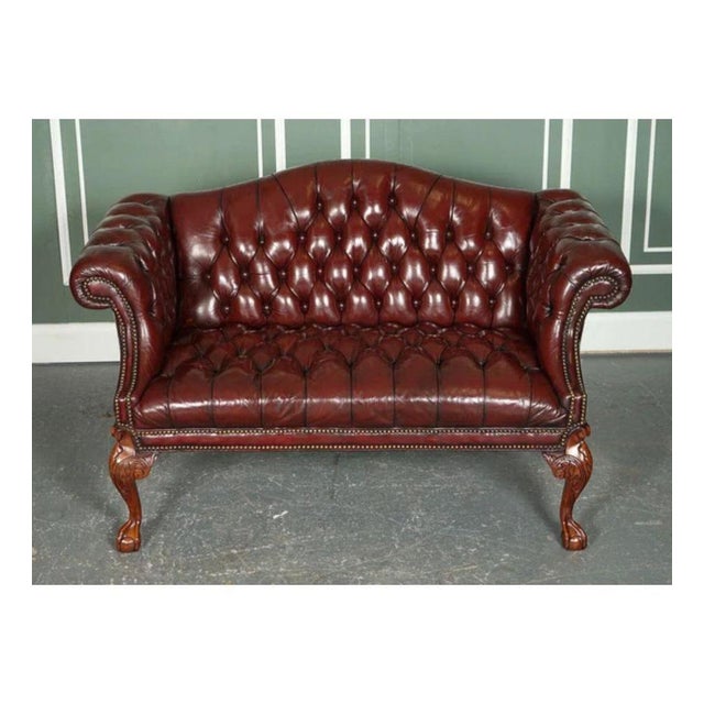 Hollywood Regency Regency Camel Back Chesterfield Sofa in Hand-Dyed Burgundy Leather For Sale - Image 3 of 10