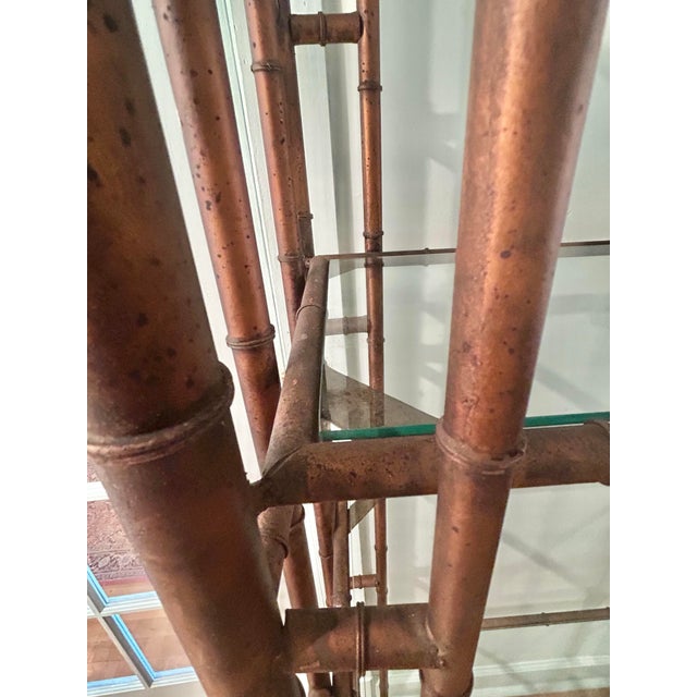 Bronze Vintage Hollywood Regency Chinoiserie Metal Faux Bamboo Pagoda Etagere For Sale - Image 8 of 11