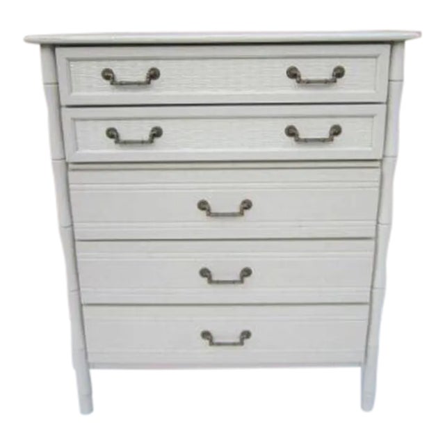 1970s Hollywood Regency Broyhill White Chest Vintage 5 Drawers For Sale