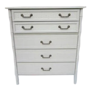 1970s Hollywood Regency Broyhill White Chest Vintage 5 Drawers