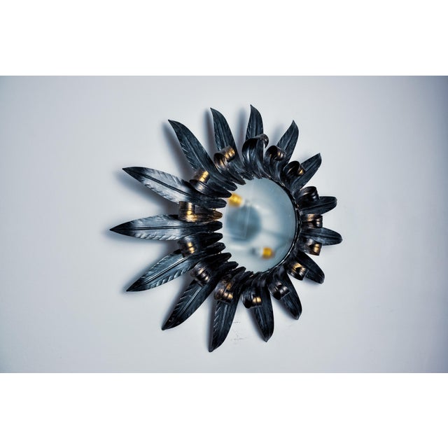 Silver Large Metal and Silver Leaf Sun Wall Lamp by Ferro Arte, Spain, 1960s For Sale - Image 8 of 8