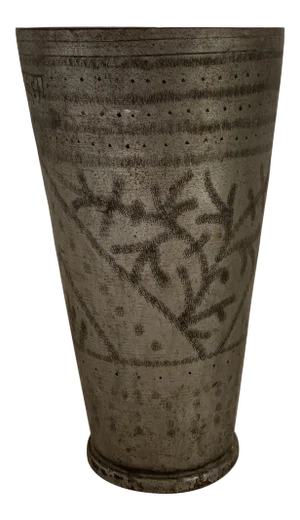 1940s Indian Etched Brass Metal Lassi Cup Vase
