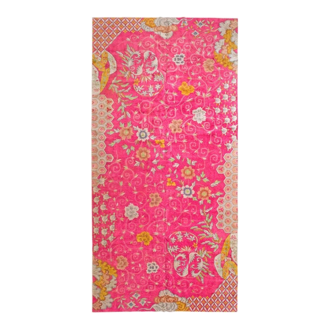 1920s Pink Blush Floral Antique Chinese Art Deco Rug 10' X 19' Handknotted Wool Carpet by Nichols Workshop For Sale