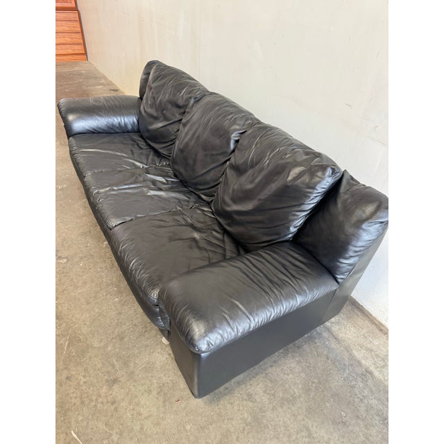 Animal Skin Vintage Italian Black Leather Sofa - Mid Century Modern Style 1980s For Sale - Image 7 of 12