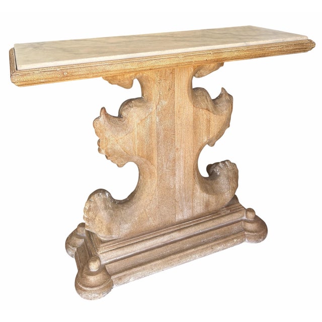 Wood Antique Bleached Walnut Regency Style Marble Top Console Table For Sale - Image 7 of 7