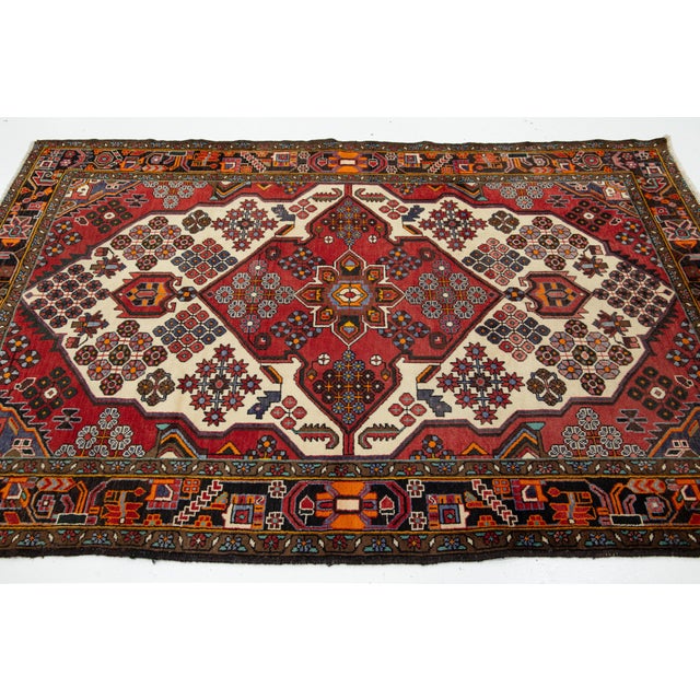 Textile Vintage Allover Designed Persian Malayer Wool Rug in Beige and Red For Sale - Image 7 of 8