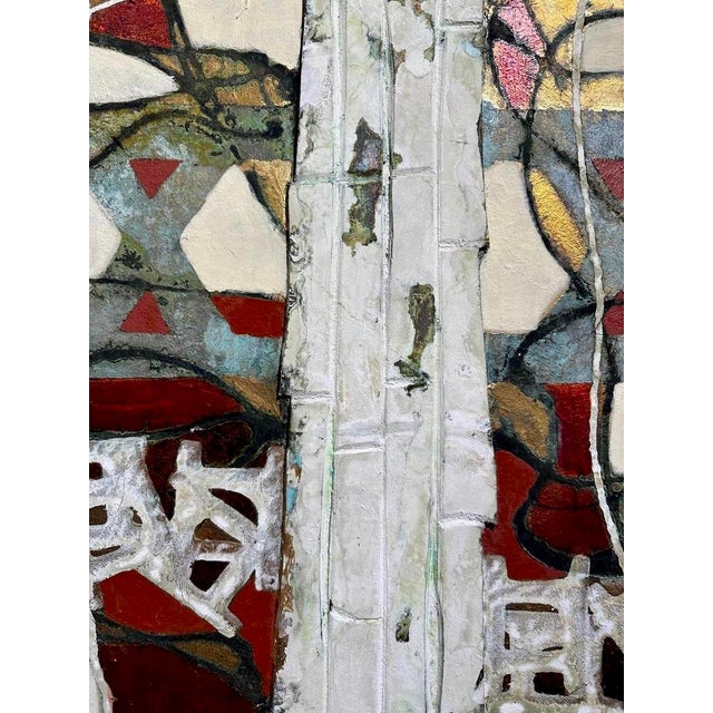Contemporary Andrea Stella "I Walk in the Art" Red Gold Leaf Oil Mixed Media Painting, Figurative, Italian Contemporary Art, 2010 For Sale - Image 3 of 8
