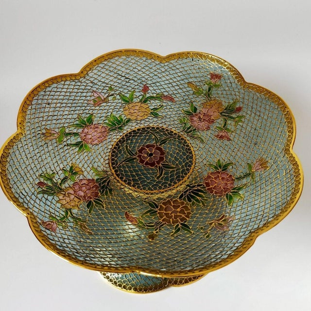 Vintage Cloisonné Enamel Pierced Fruit Stand / Compote – Eggshell Technique, Gilded Floral Motif For Sale - Image 9 of 9