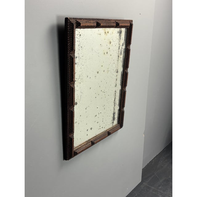 Antique Tramp Art Folk Art Distressed Mirror, Belgium, 1900s, 1890s For Sale - Image 4 of 18