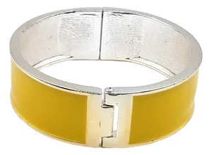 Vintage Lemon Yellow Enameled Metal Hinged Bangle Bracelet