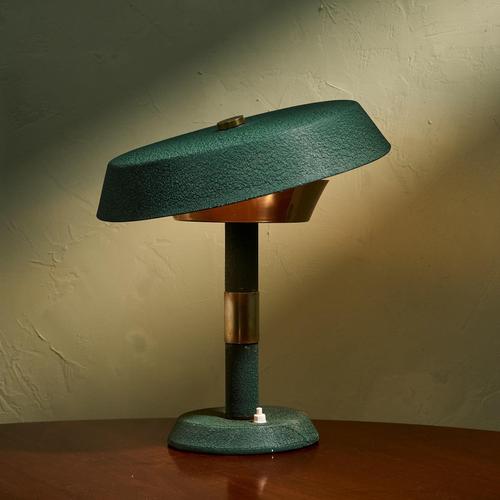 Metal Rationalist Table Lamp in Green Lacquered Metal and Brass with Adjustable Shade, Italy For Sale - Image 7 of 7