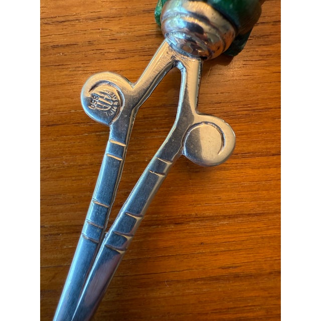 Vintage Mexico Modernist 850 Silver and Green Onyx Carved Letter Opener For Sale - Image 4 of 9