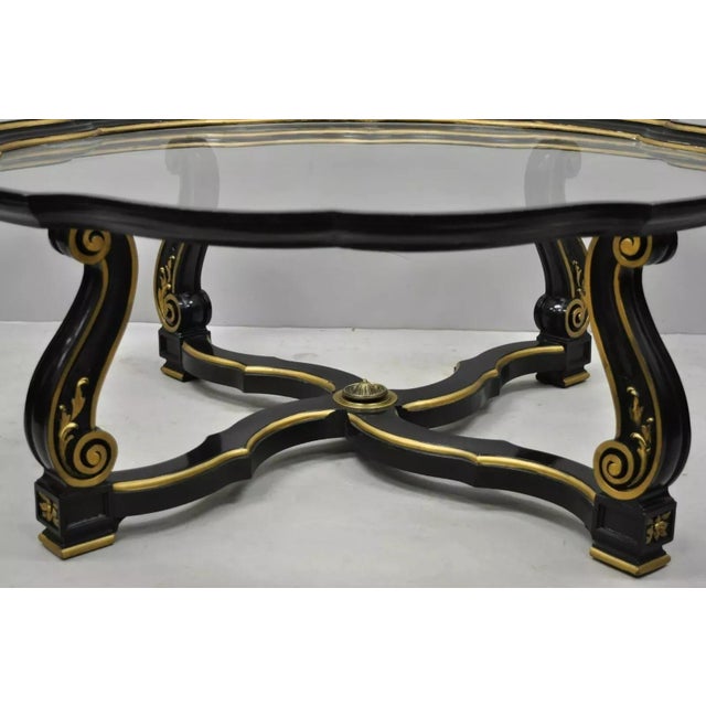 Hollywood Regency Vintage Italian Hollywood Regency Style Black and Gold Glass Top Coffee Table For Sale - Image 3 of 10