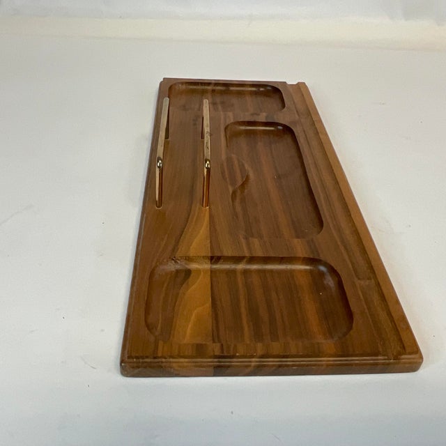 Wood 1970s Mid-Century Boho Chic Americana Walnut and Brass Dresser or Desk Caddy Catchall. For Sale - Image 7 of 11