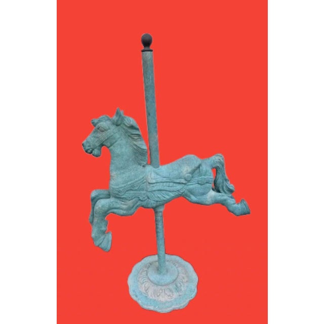 American Monumental Carousel Horse Green Patinated Bronze Statue For Sale - Image 3 of 11