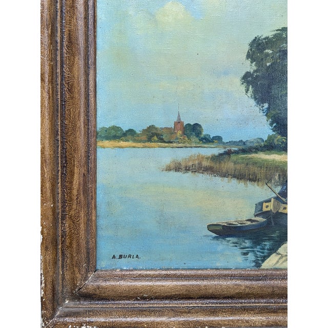 Wood Late 19th Century Dutch Countryside Painting by A. Burla For Sale - Image 7 of 8