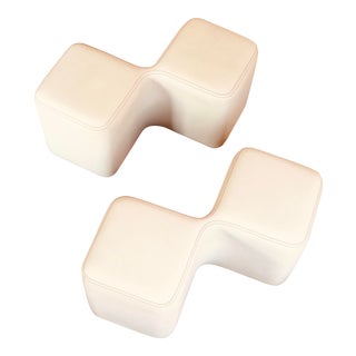 Early 21st Century Roche Bobois White Leather Hourglass Stools- A Pair For Sale