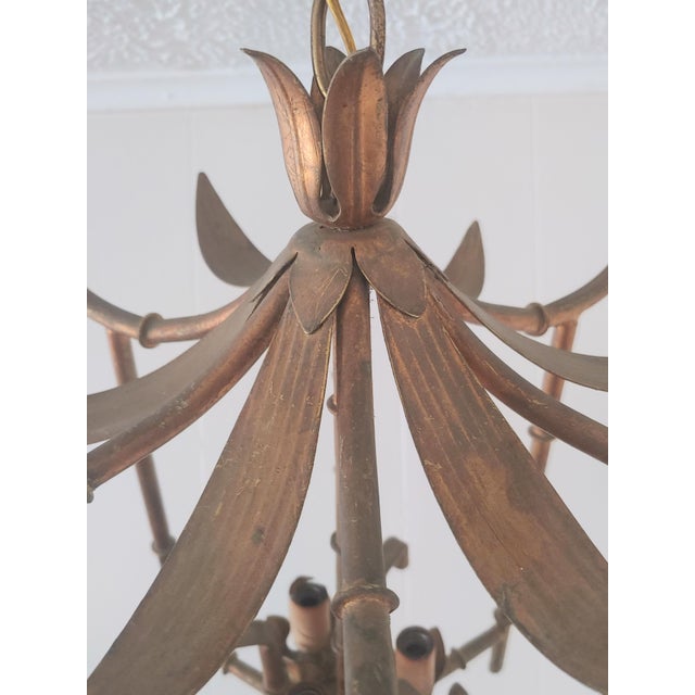 Vintage Chinoiserie Faux Bamboo Brass Pagoda Hanging Light For Sale - Image 4 of 6