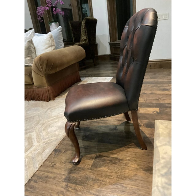 Rustic European Stanley Leather Tufted Dining Chair With Nail Head Trim- Set of 4 For Sale - Image 3 of 9