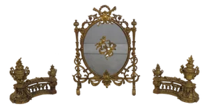 Vintage Louis XVI 19th Century Fire Screen Fireplace Andiron Set