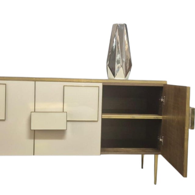Italian Sideboard in Ivory Glass and Brass from Justfurnituress SRL For Sale - Image 9 of 13