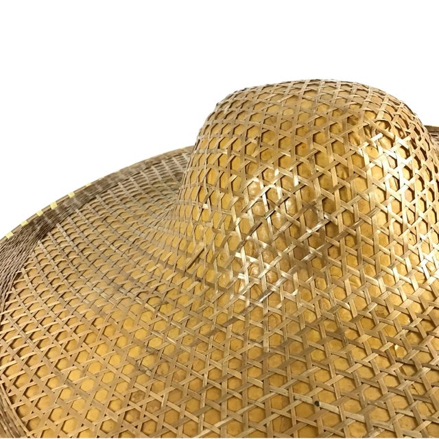 Vintage Bamboo Rattan Woven Farmer Hat Wall Art For Sale - Image 4 of 7
