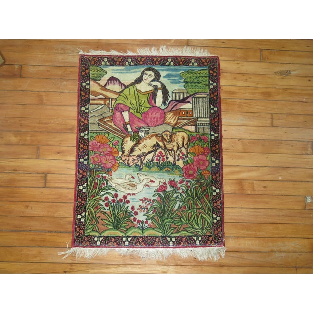 Early 20th Century Zabihi Collection Pictorial Lavar Kerman Rug Mat - 2' x 2'8" For Sale In New York - Image 6 of 7