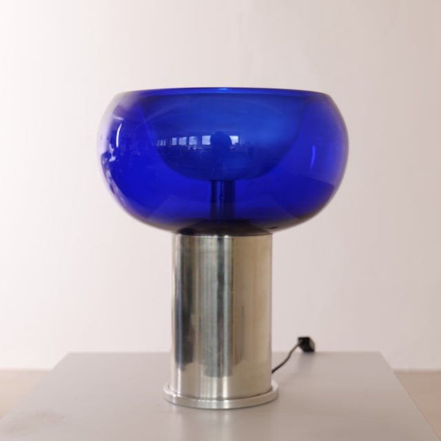Very rare lamp from the 1970s by Doria Leuchten. Double-walled cobalt blue glass and cylindrical base. Extremely rare...