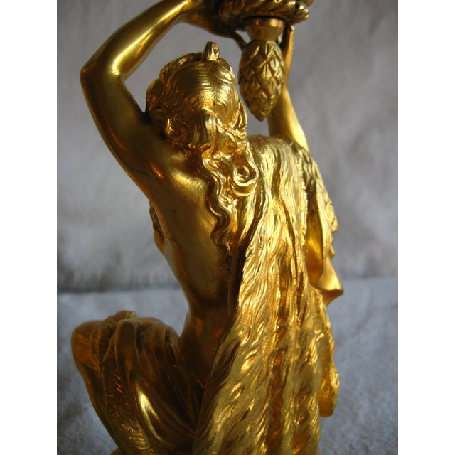 Metal Mid 19th Century Pair of French Napoleon III Gilded Bronze Candlestick For Sale - Image 7 of 13