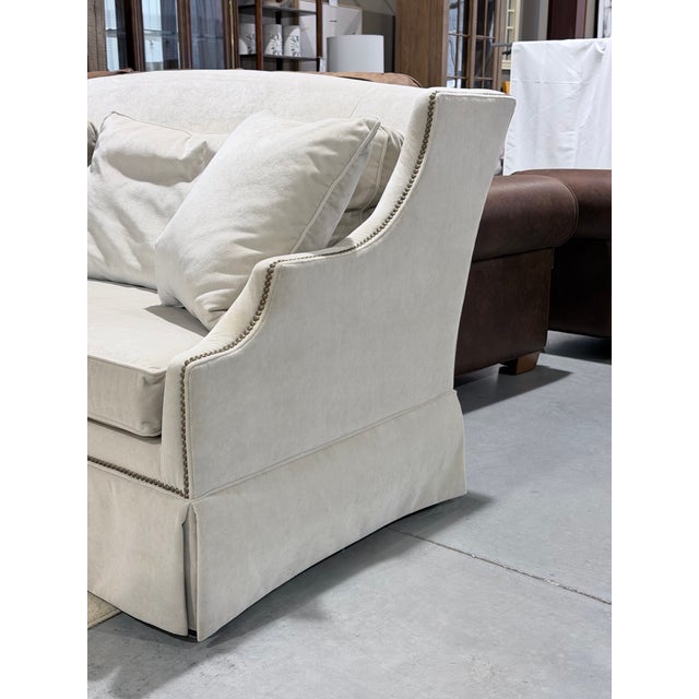 Transitional Ethan Allen Classic Upholstered Skirted Sofa With Nailhead Trim For Sale - Image 3 of 9