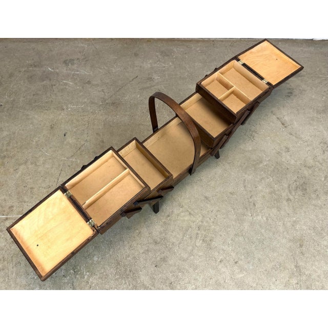Brown 1960’s Mid Century Modern Expanding Wooden Sewing Box For Sale - Image 8 of 12